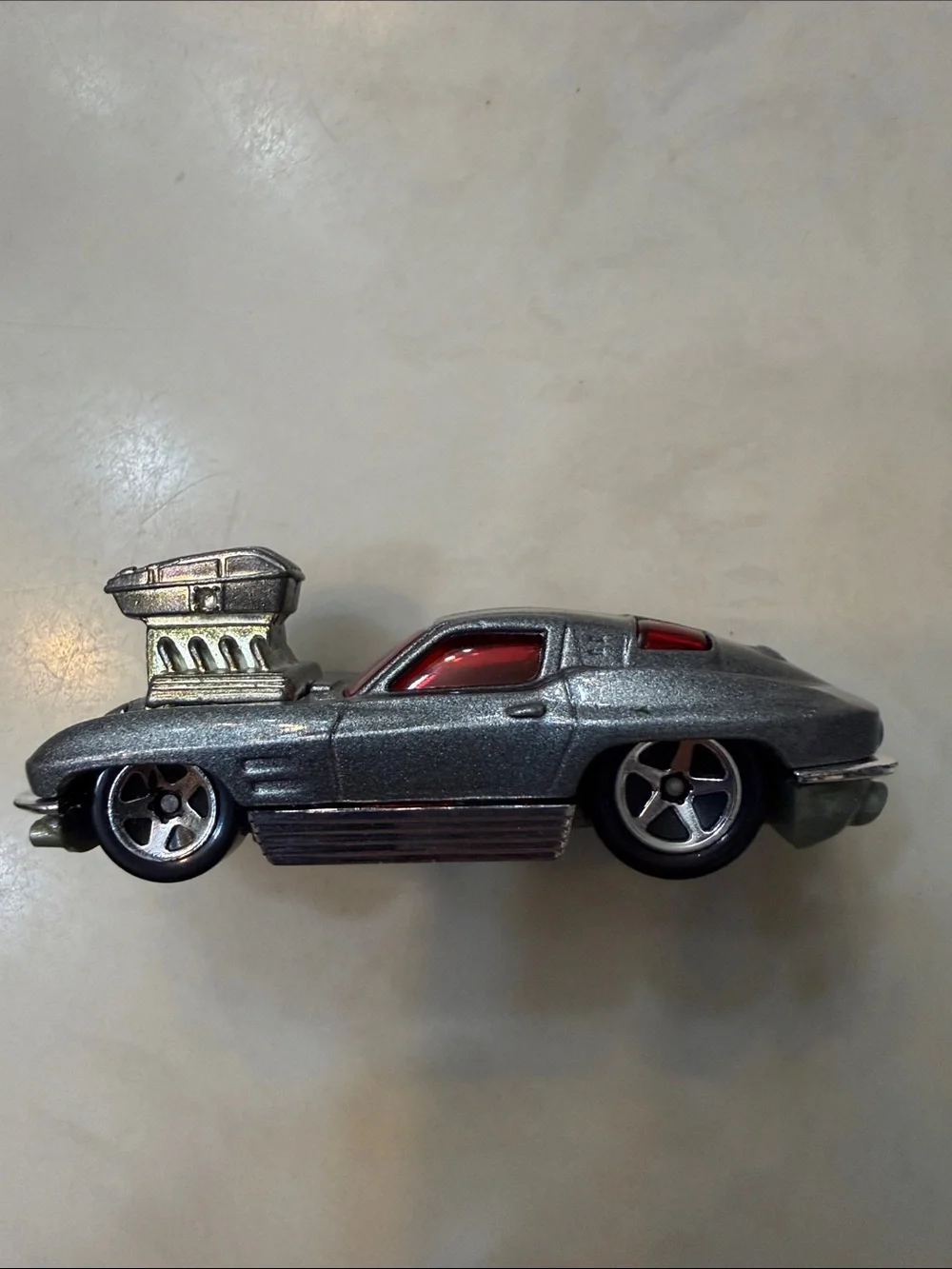 Metallic Silver Kids Muscle Car Toy with Red Windows